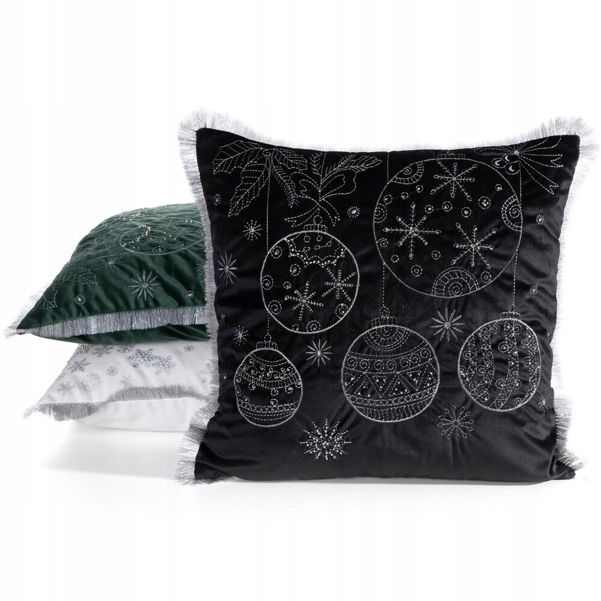 Decoratieve kussenhoezen 45x45 cm met franjes en sneeuwbedekking