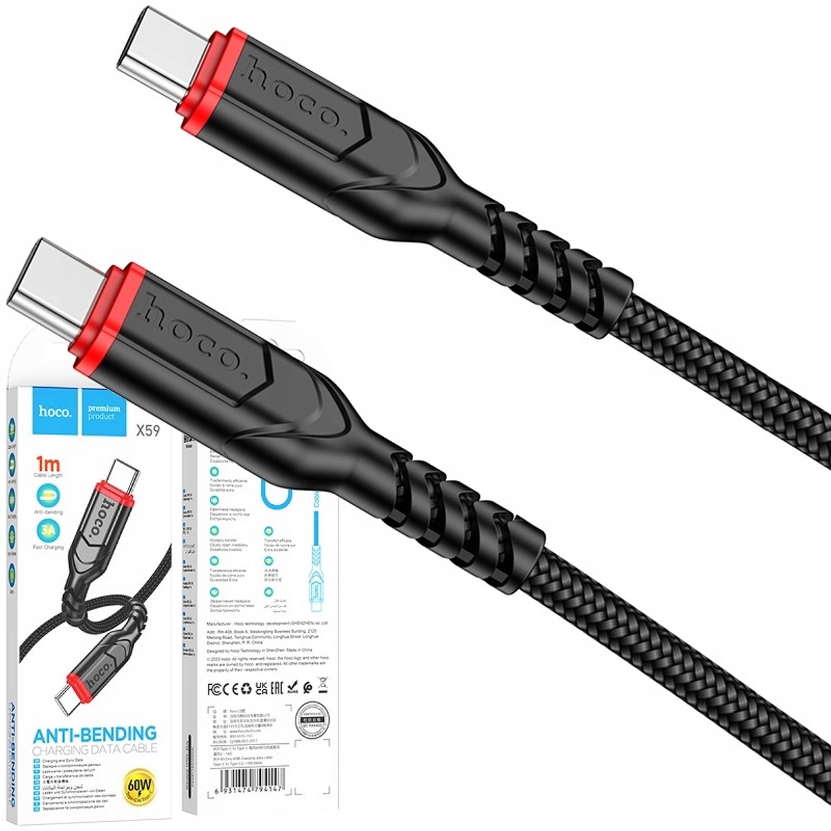 Hoco. X59 Victory USB-C naar USB-C kabel 1M 60W PD Quick Charge Zwart