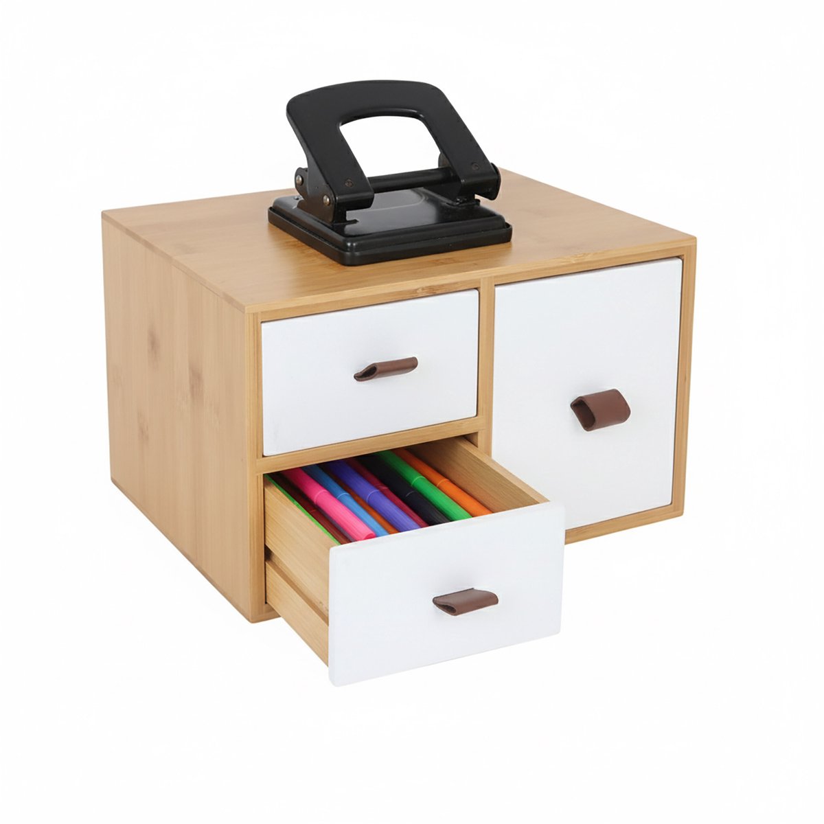 Bureau organizer - met 3 lades - bamboe - natuur-wit