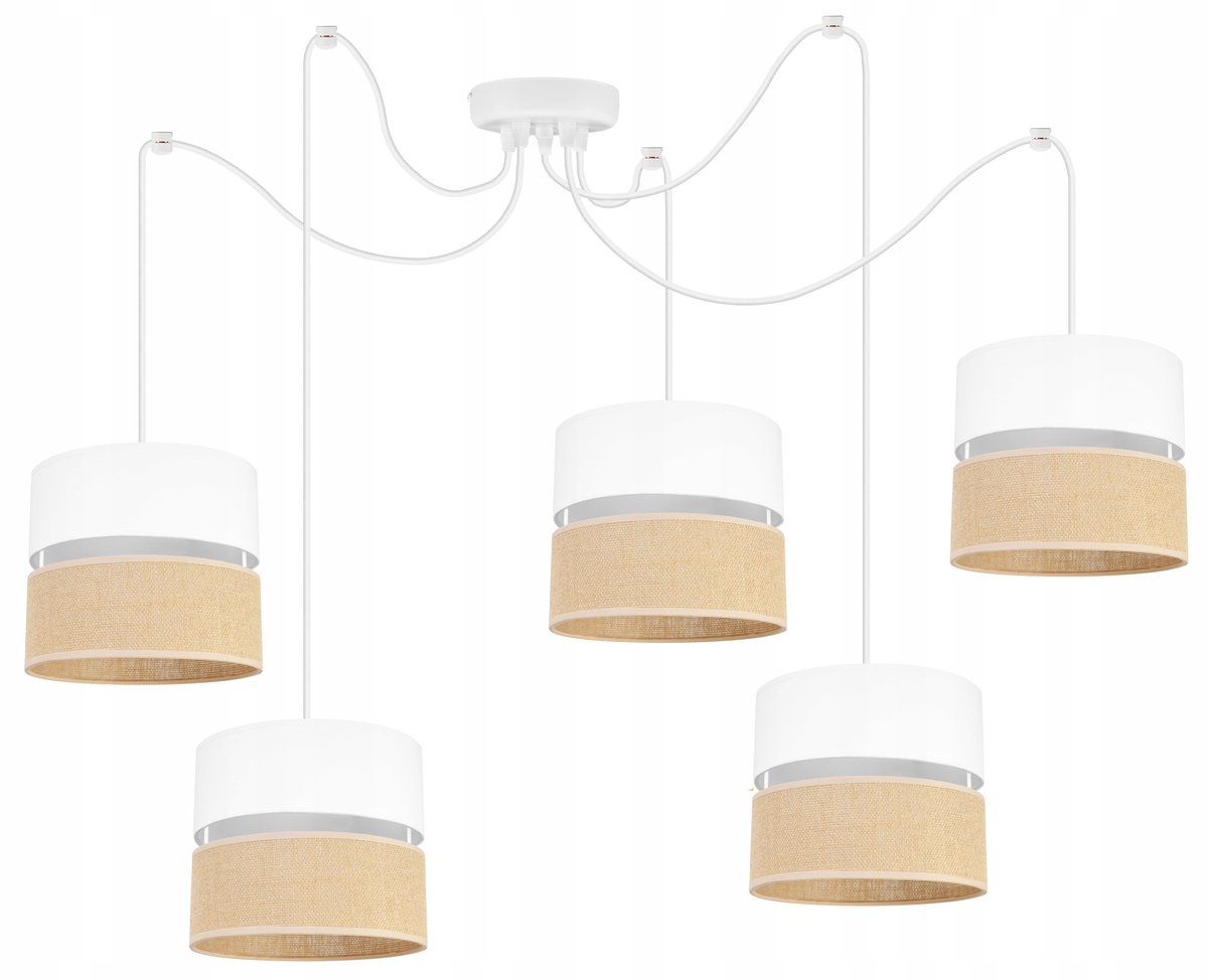 Hanglamp Jute 5xE27 Wit/Beige - Stijlvolle Loft & Boho Verlichting