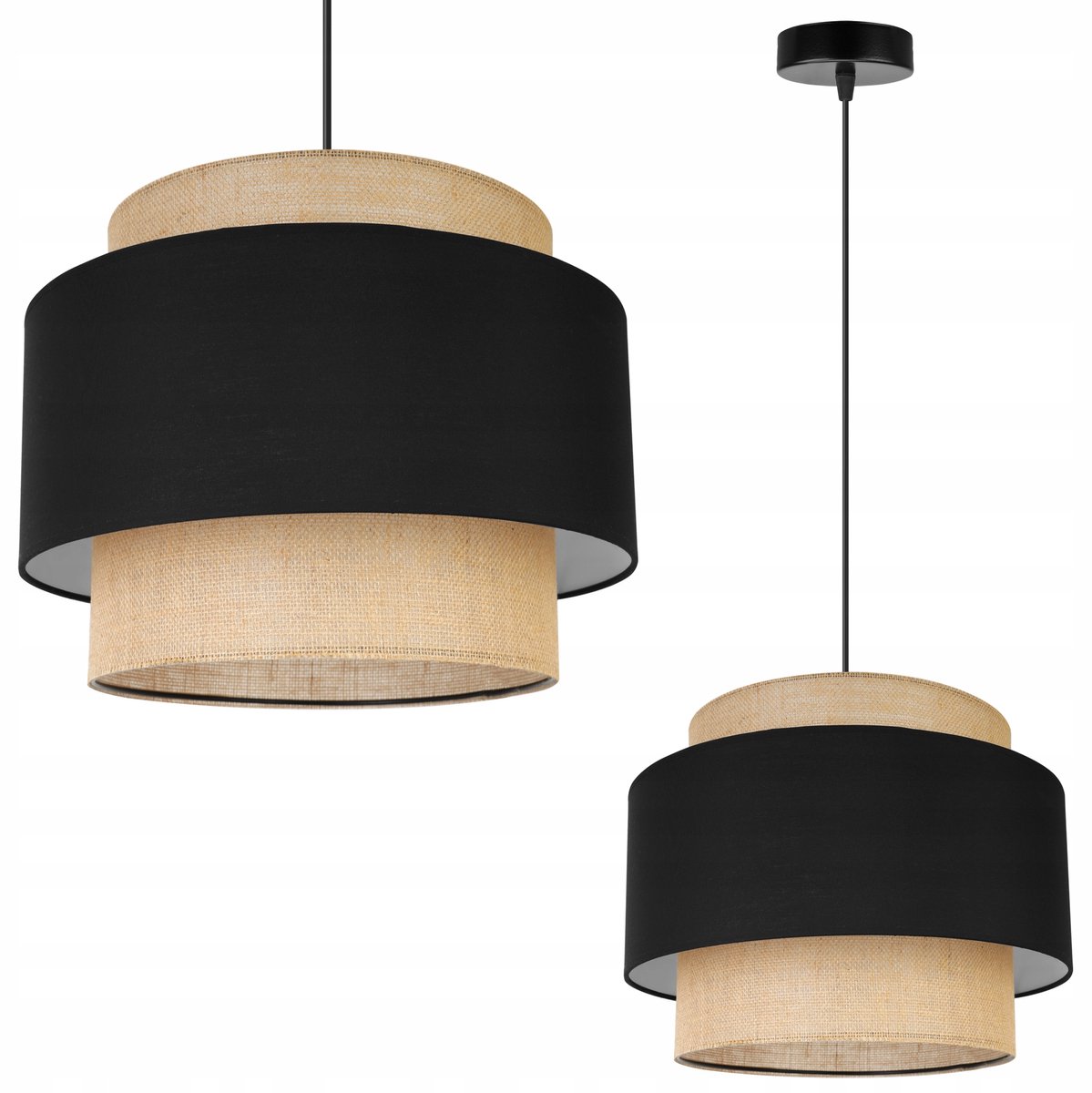 Luxe Boho Hanglamp Jute - Zwart/Beige, E27, 104cm