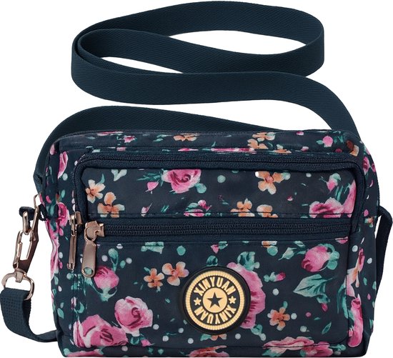 Sac bandoulière HipWare - Sac Sacs bandoulières femme - 4 compartiments - Motif fleuri Zwart