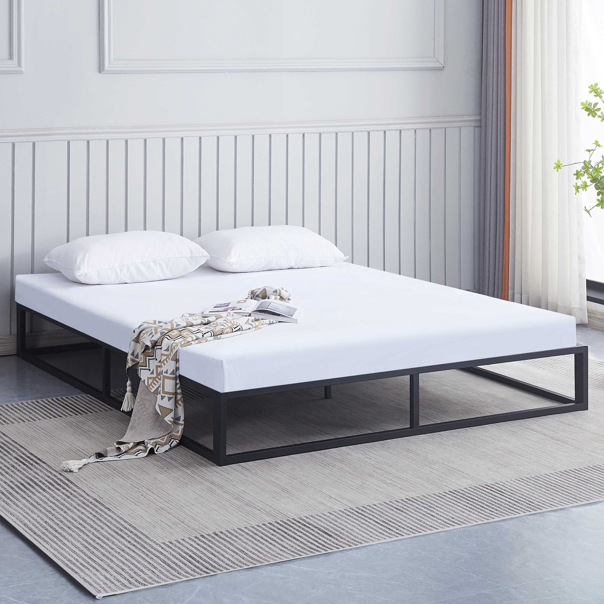Metalen Bedframe Marek - 160x200cm - Mat Zwart - Emob Exclusive - Bedbodem Op Poten - Zwart - Metaal Tweepersoons Normaal Bed