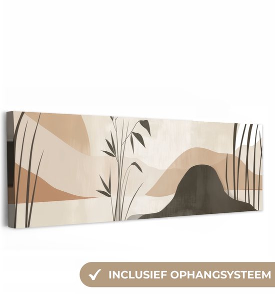 Canvas schilderij 150x50 cm - Exclusieve wanddecoratie Japandi - Landschap - Beige - Muurdecoratie woonkamer - Slaapkamer decoratie - Kamer accessoires - Schilderijen op canvas