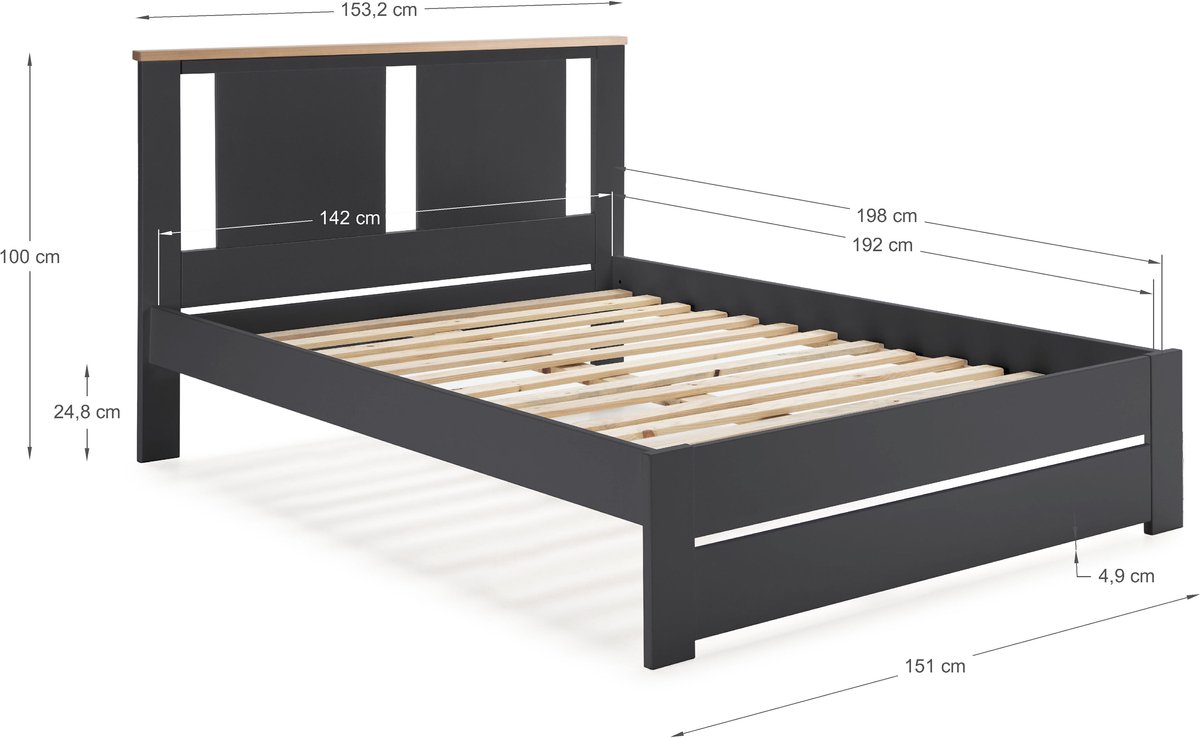 Marckeric - Bed Enara - Zwart - 198x152.3x100cm