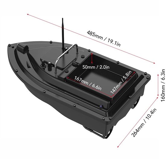 Voerboot - Bait Boat - Visvoerboot - Karper Vissen - Vissen - Met Afstandsbediening - 12000 mAh - Zwart — afbeelding 3