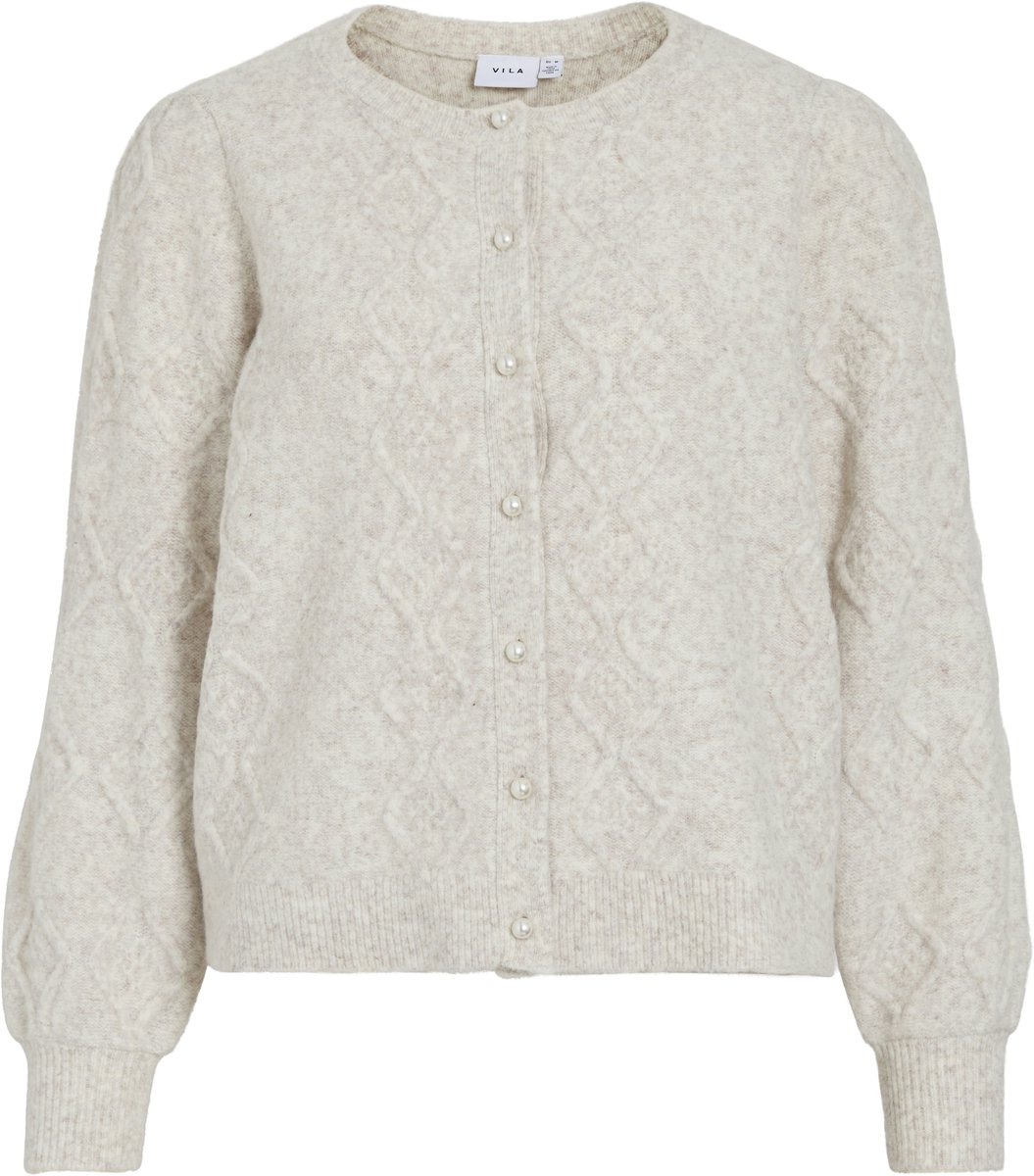 Vila Vest Vicleo O-neck L/s Cable Knit Cardig 14117418 Super Light Natural Melange Dames Maat - M