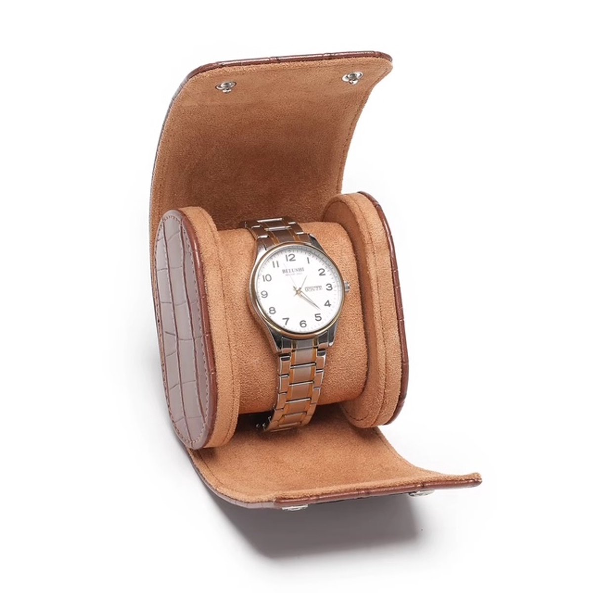 Luxe Horloge Rol 1 Stuk | Krokodillen Patroon | Horlogedoos | Horloge Etui Leer | Watch Roll | Horloge Houder Sieradendoos | Horloge Opbergdoos Heren | Bruin