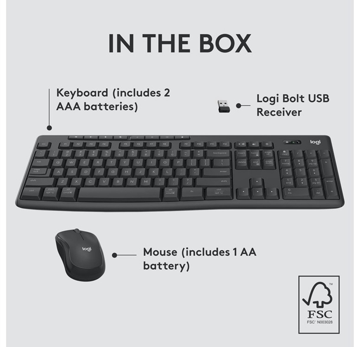Logitech MK370 Combo for Business, Clavier sans Fil Taille Standard et Souris sans Fil, Récepteur USB Logi Bolt Sécurisé, Bluetooth, Windows/Mac/ Chrome, Linux, Clavier Français AZERTY - Gris