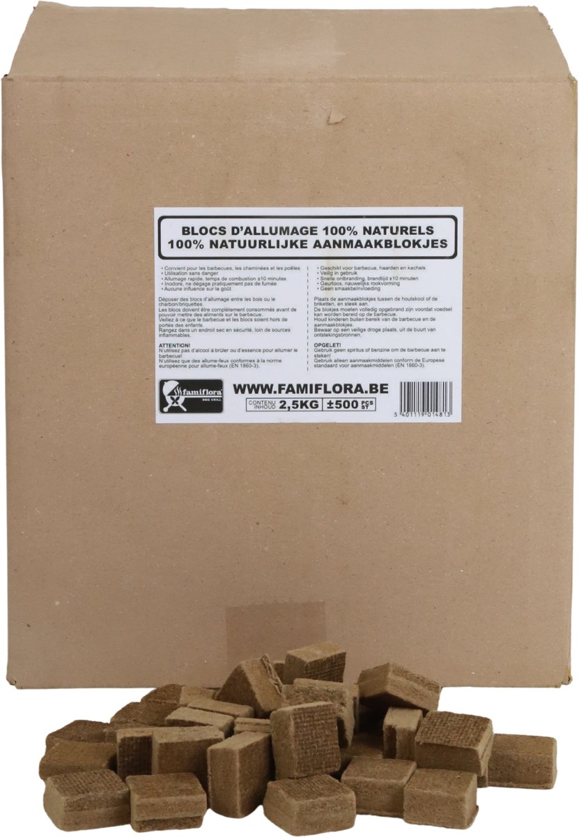 Famiflora Aanmaakblokjes Bruin 2,5 kg (500 st) - Grootverpakking - Voor elk vuur - Grootverpakking voorkomt dat je zonder brandstof komt te zitten