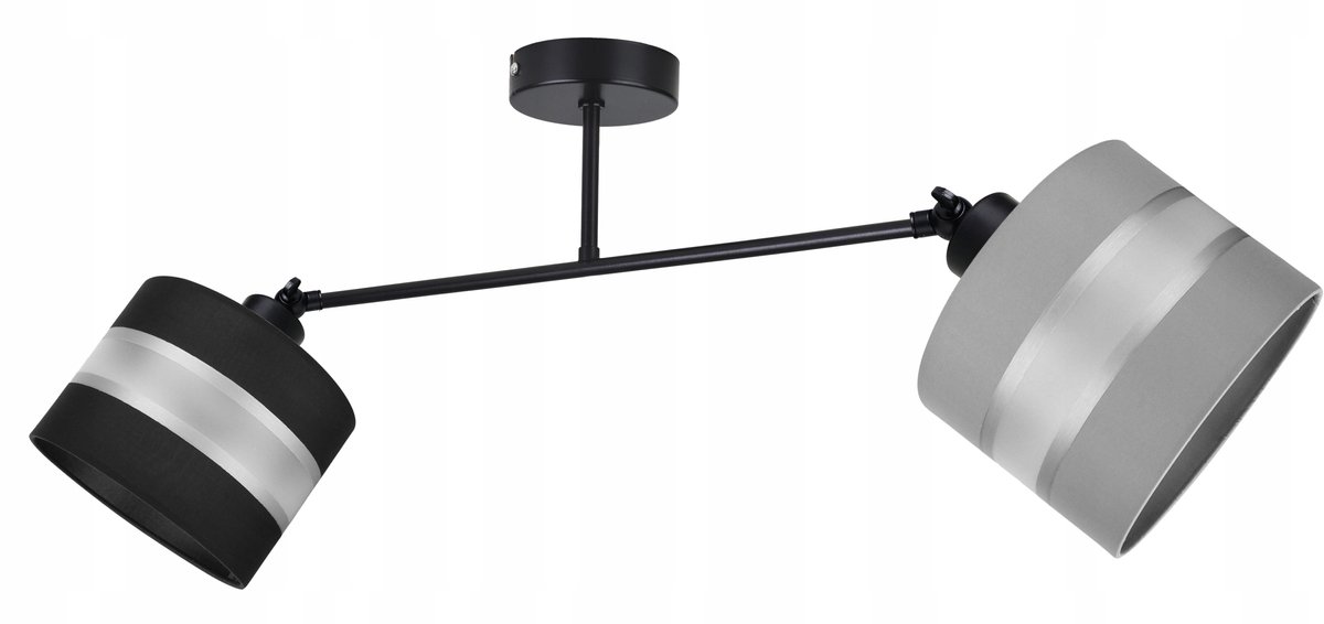 Loft Hanglamp met 2 Stoffen Kappen - Verstelbaar Zwart Metaal
