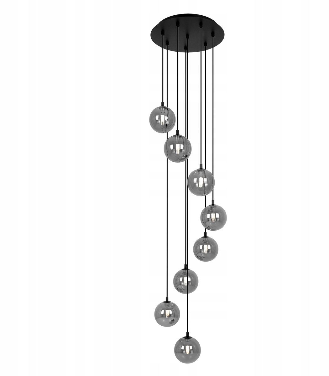 Zwarte hanglamp met 8 glazen afdekkingen, G9, 10W LED, 155cm hoog