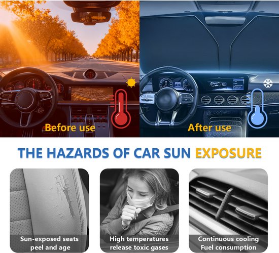 Auto zonnescherm voorruit hoes - 140x70 cm - auto interieur zonnescherm voorruit hoes - voor zonneklep - zomer voorruit - zelfklevend - UV-warmtebescherming - opvouwbaar - auto zonnescherm zonnescherm - zonwering warmte-isolatie zilver gecoat anti van Merkloos — afbeelding 2