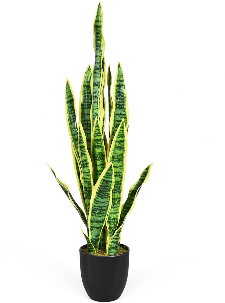 COSTWAY Kunstplant Sansevieria Kunstmatige slangenplant 90 cm, kamerplant met stevige pot & 20 bladeren, plant voor de tuin, kantoordecoratie (lichtgroen)