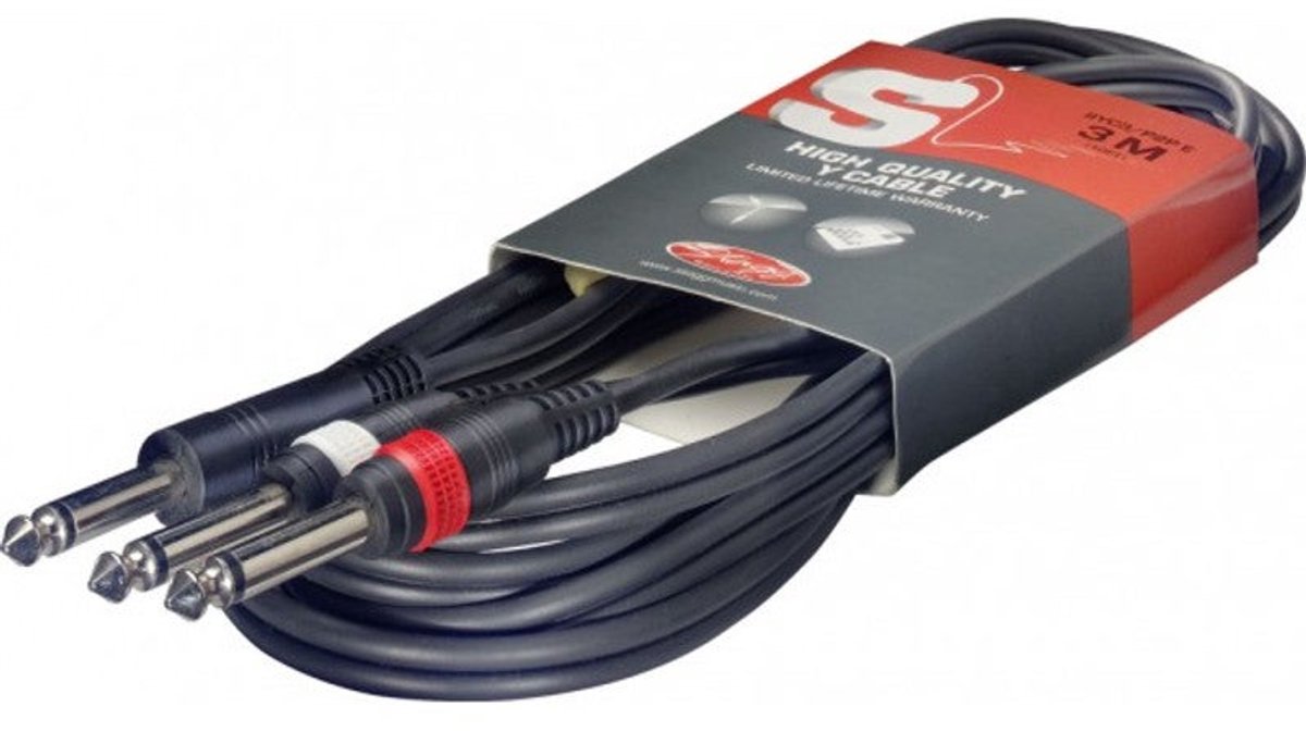 Stagg SYC3/P2P E 6.3 mm mono-jack - 2x mono-jack kabel 3 meter