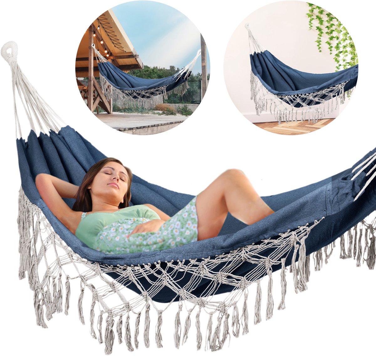 Outtec® Hangmat XXL - 200x150 cm, tot 200kg - Boho Katoenen Hangmat voor Buiten, Tuin, Balkon - voor Kinderen en Volwassenen
