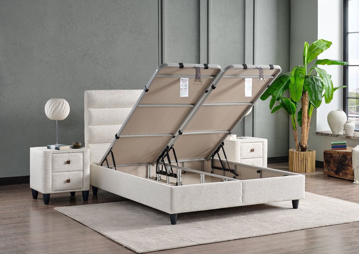 BSS Bedding Thermo Regulate - Complete Boxspring - Boxspring 160x200 - Boxspring met Opbergruimte - Bedden - Slaapkamerbed - 1 x Matras met Topper - 2 x Bedbox - 1 x Hoofdbord - Vlekbestendige & Gemakkelijk te Reinigen Stof