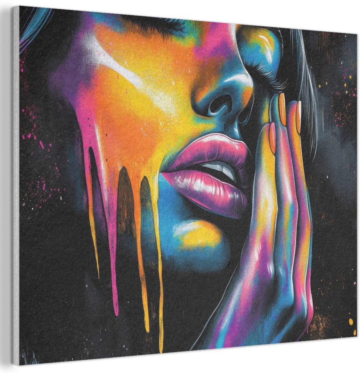 Akoestisch wandpaneel 40x30 cm - Vilt schilderij Vrouw - Gezicht - Verf - Kunstzinnig - Akoestische panelen - Geluidsdempende wanddecoratie - Geluidsisolatie woonkamer - Muurdecoratie geluidspanelen