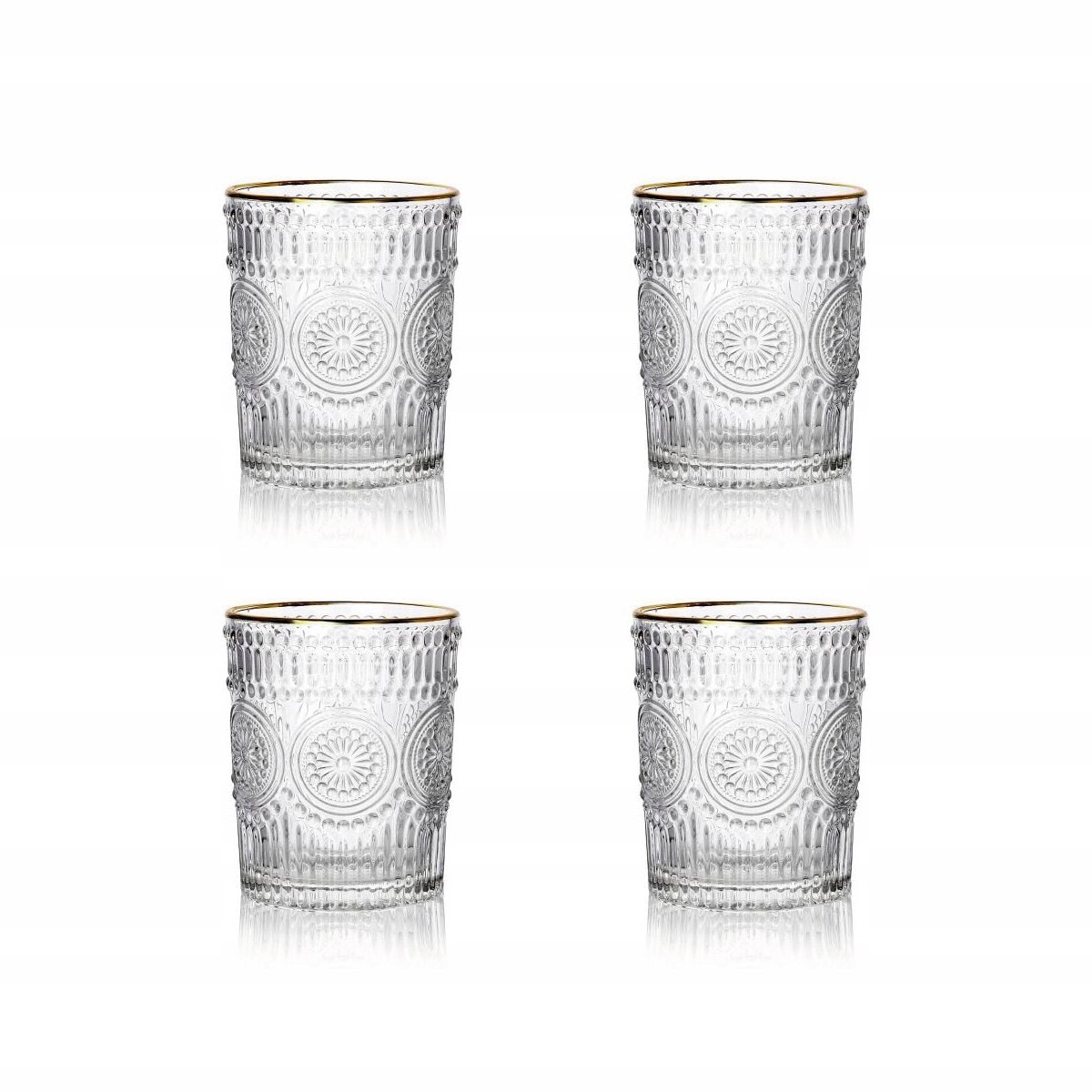 Set van 4 BARREL lage glazen met gouden rand, 0,3 L