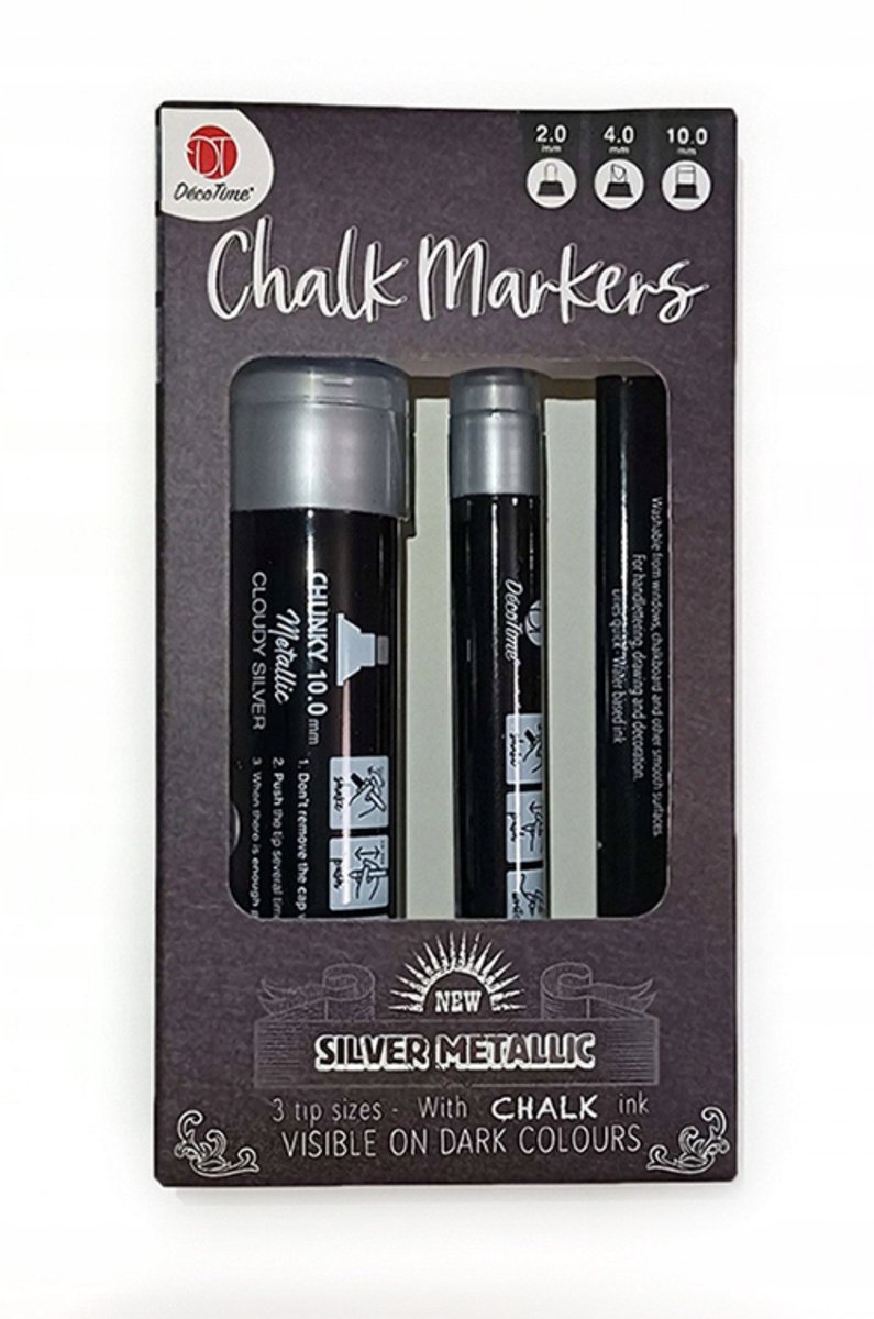 DecoTime Krijtmarkers met Glitter - 3 stuks - Zilver