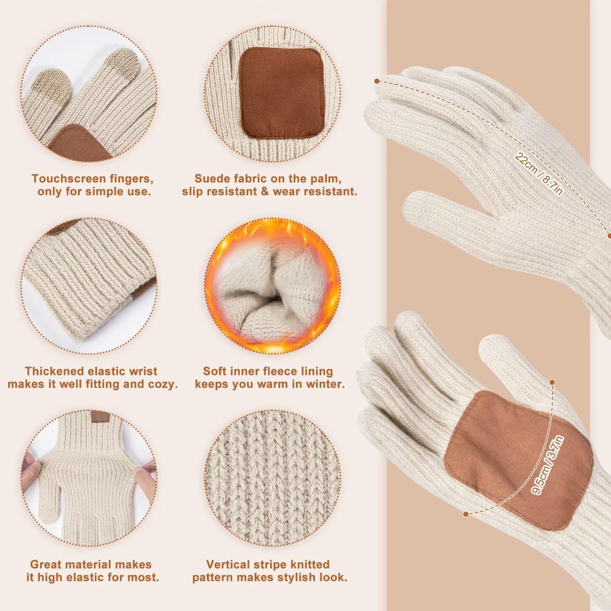 Winterset dames-Winterpet dames-Set van muts, sjaal en handschoenen voor dames - Wintermuts zonder rand voor dames - Met wol gevoerd met pompons voor warmte - Touchscreen handschoenen voor dames - 3-in-1 set voor koud weer- wit — cadeau in Mode & Accessoires - foto 3