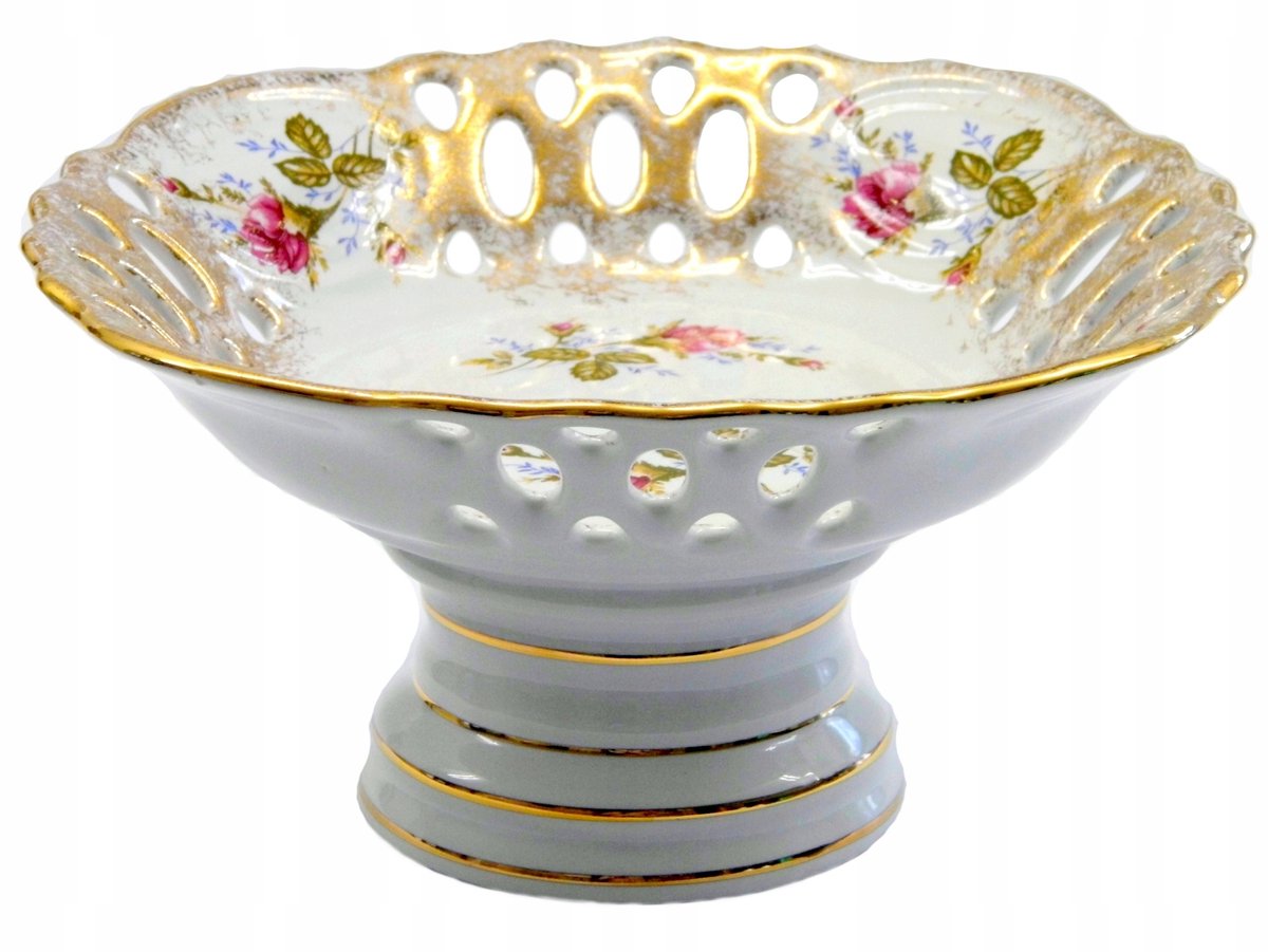 Ajouré Bord op Voet, Roze Decor, Keramiek, 22cm