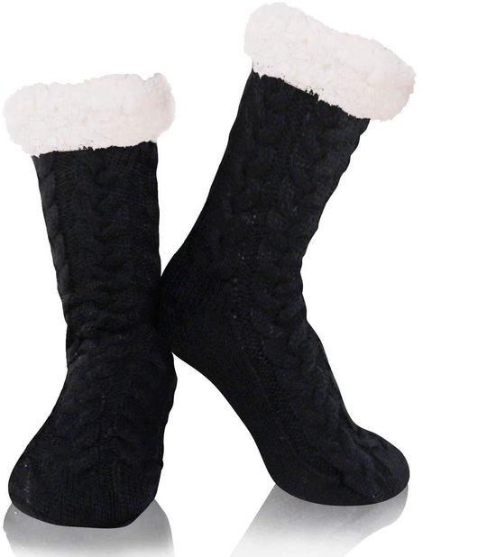 Chaussettes d'intérieur Budino - Verwarmde sokken - Chaussettes antidérapantes - Chaussettes - Chaussettes moelleuses - Pour femmes et hommes - Zwart