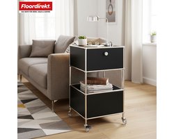 FLOORDIREKT Metalen Rek Concept Epure MK-145 - Rolcontainer Met 3 Verdiepingen, Lade & Legplanken - 40 x 69 x 40 cm - Zwart -Verkrijgbaar in Verschillende Kleuren - Metalen Rek in Modern Design - Rek Voor Woonkamer, Kantoor & Hal