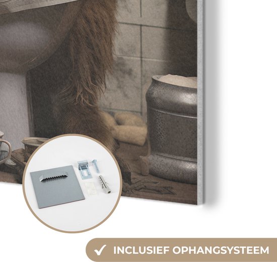 Akoestisch wandpaneel 70x100 cm - Vilt schilderij Schotse hooglander - Toilet - Krant - Badkamer - Akoestische panelen - Geluidsdempende wanddecoratie - Geluidsisolatie woonkamer - Muurdecoratie geluidspanelen