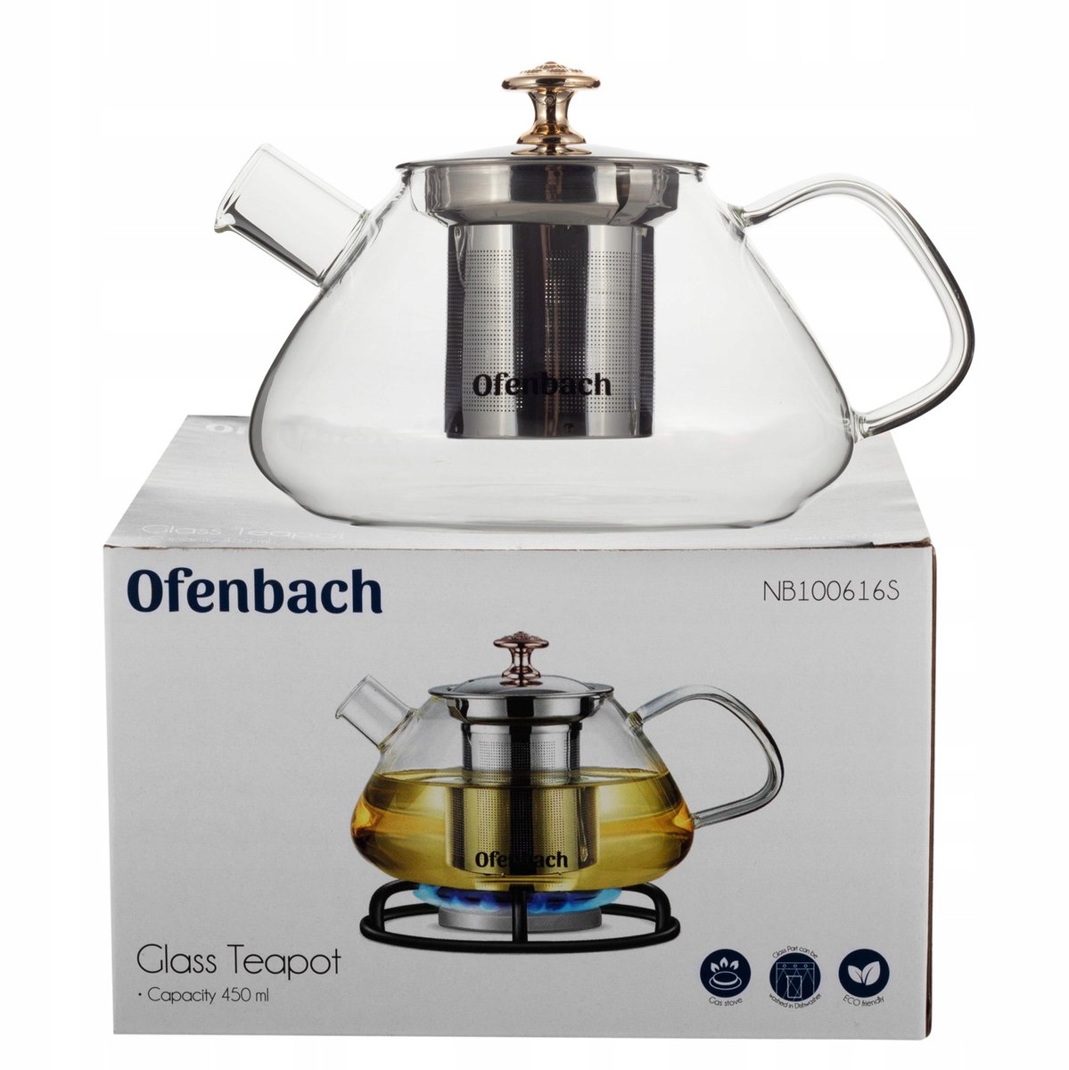 Glazen Theepot met Zetgroep - 450ml - Roestvrij Staal & Hittebestendig Glas