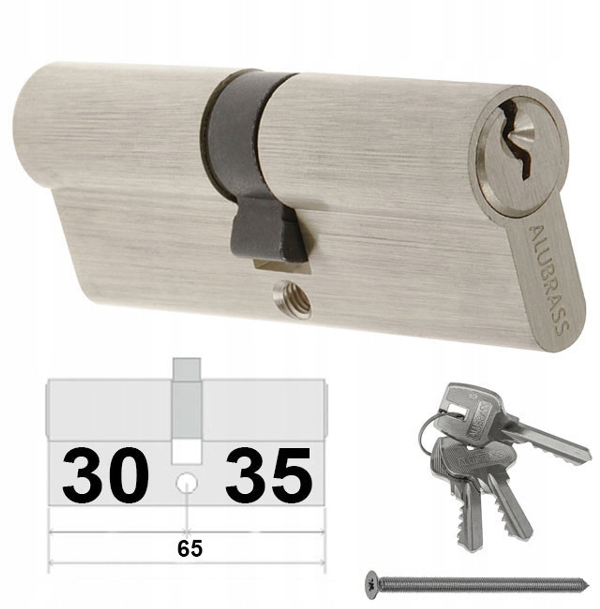 Alubrass Cilinderslot 30/35 Nikkel Satijn met Knoop