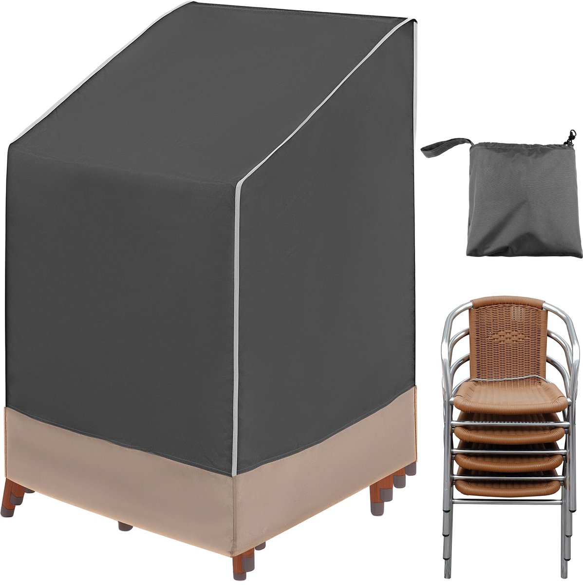 Unyqoos Waterdichte hoes voor tuinstoelen met UV-bescherming en opbergtas grijs