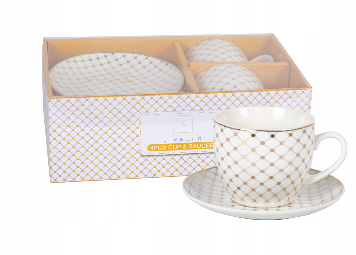 Porseleinen Koffieset 2 Kopjes + 2 Schotels 250ml - Livello