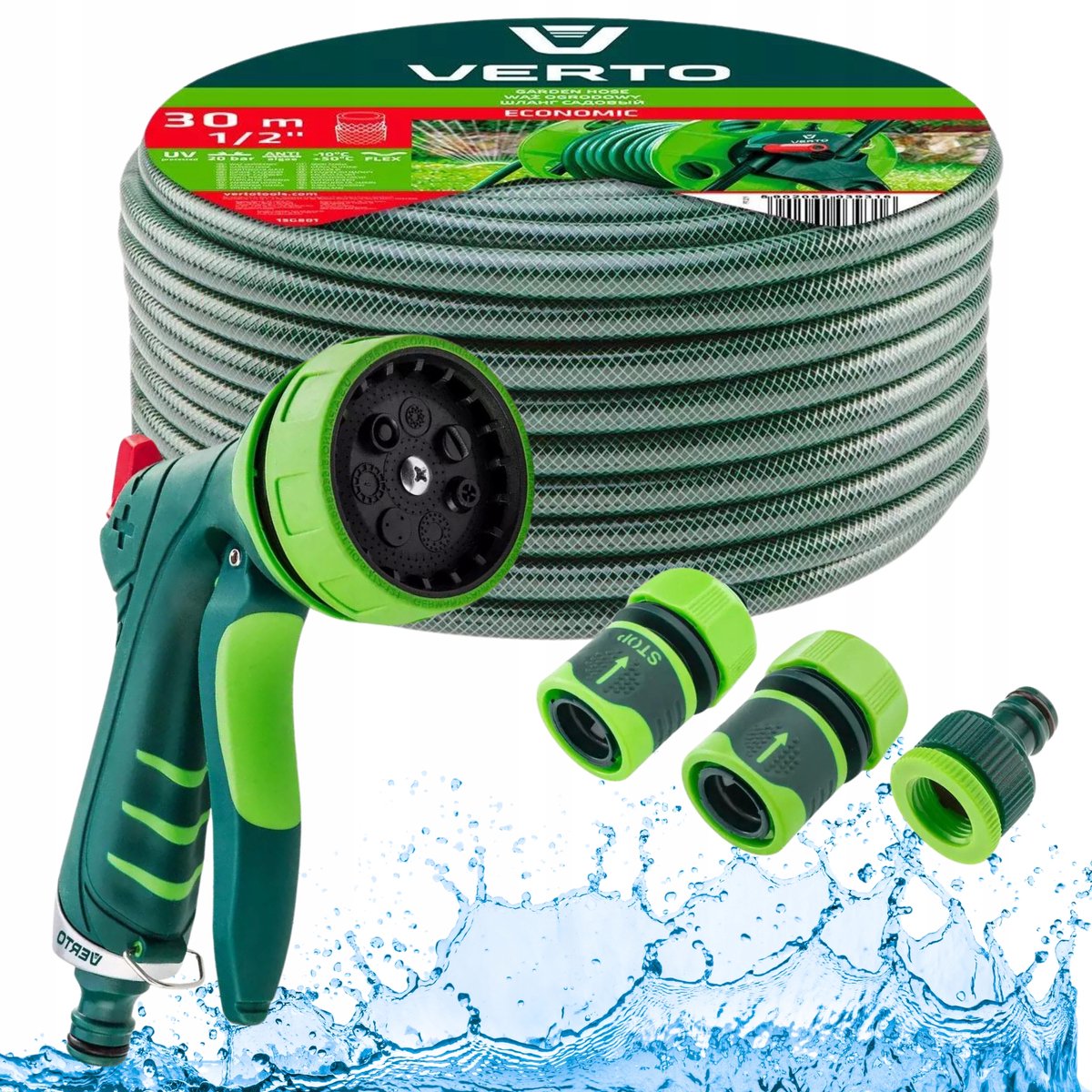 VERTO Tuinslang 30m 1/2" UV met Sproeier & Koppelingen - Irrigatieset