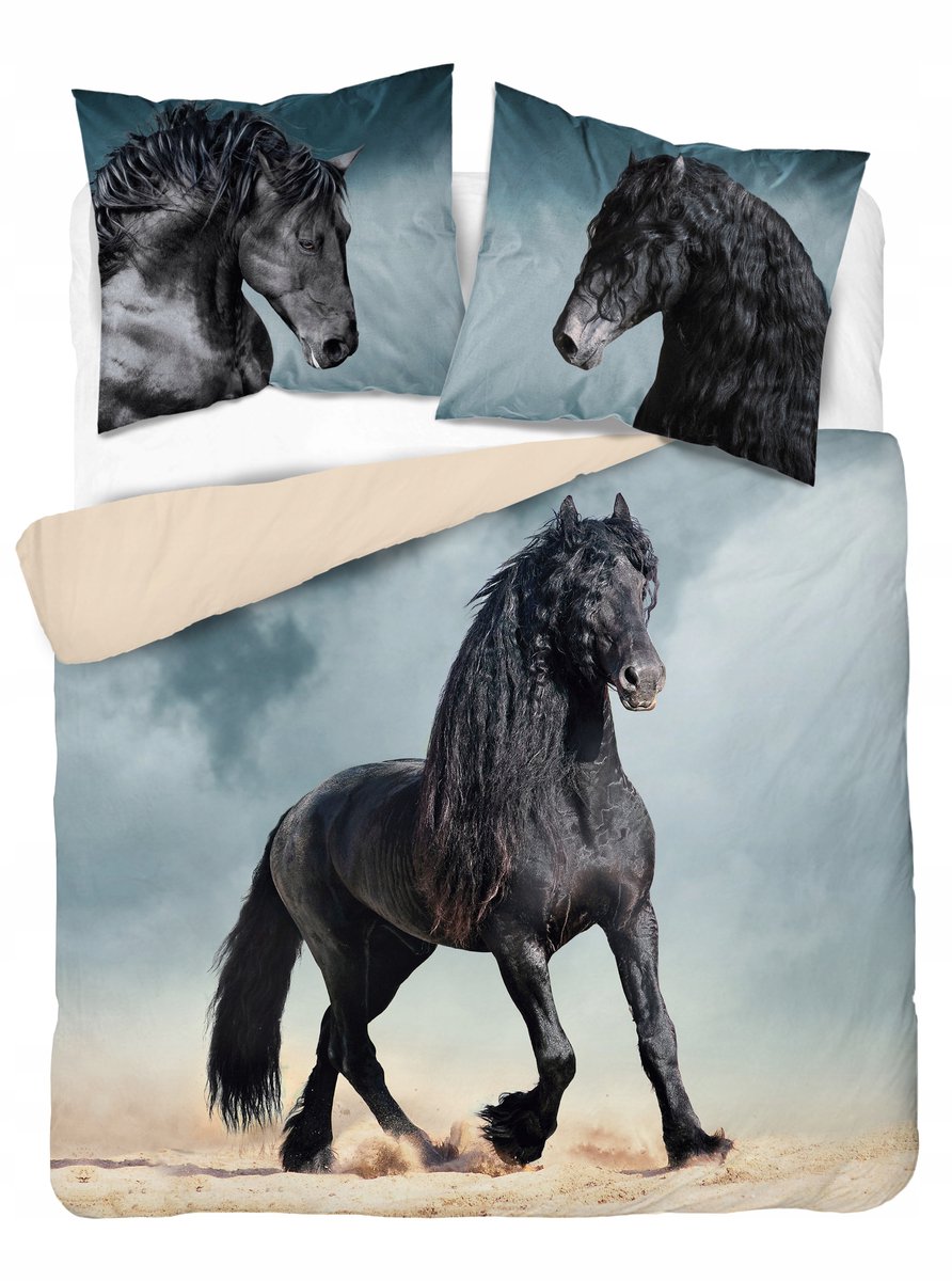 Katoenen Dekbedovertrek Set 160x200cm + 2 Kussenslopen 70x80cm Paard