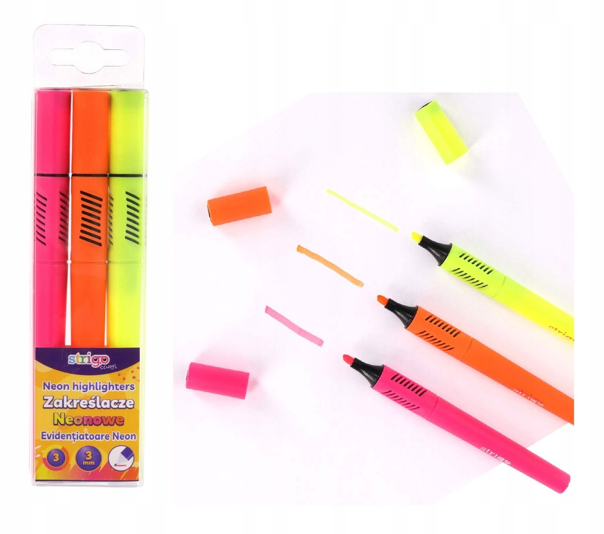 Strigo Neon Driehoekige Markers - 3 Kleuren