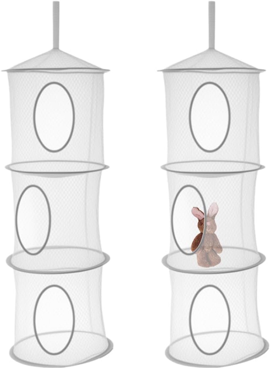Unyqoos® Set van 2 hangende opbergnetten met drie vakken voor diverse ruimtes