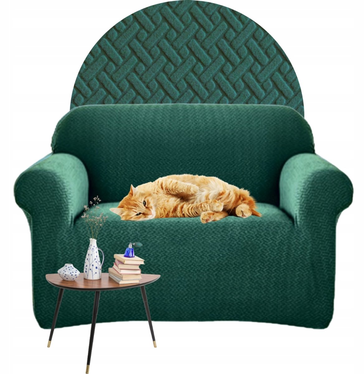 Elastische bankhoes bankstel fauteuil 90-140cm groen visgraat