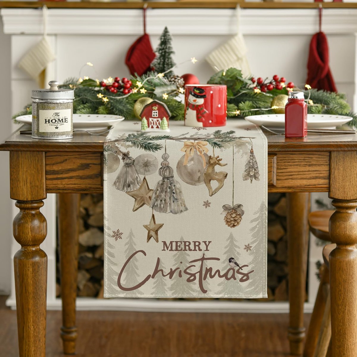Kerstversiering - Vierkante tafelloper - Bomen - Herten - Bellen - Sneeuwvlok - Kerst Tafelloper - Winter Vrolijk Kerstfeest - Keuken Eetkamer decoraties - Tafeldecoratie - voor Thuis Feestdecoratie - 33X230 cm – foto 5