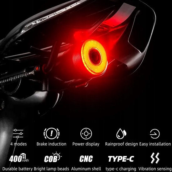 Rockbros Achterlicht Fiets LED USB met STOP-functie, 60lm — afbeelding 2