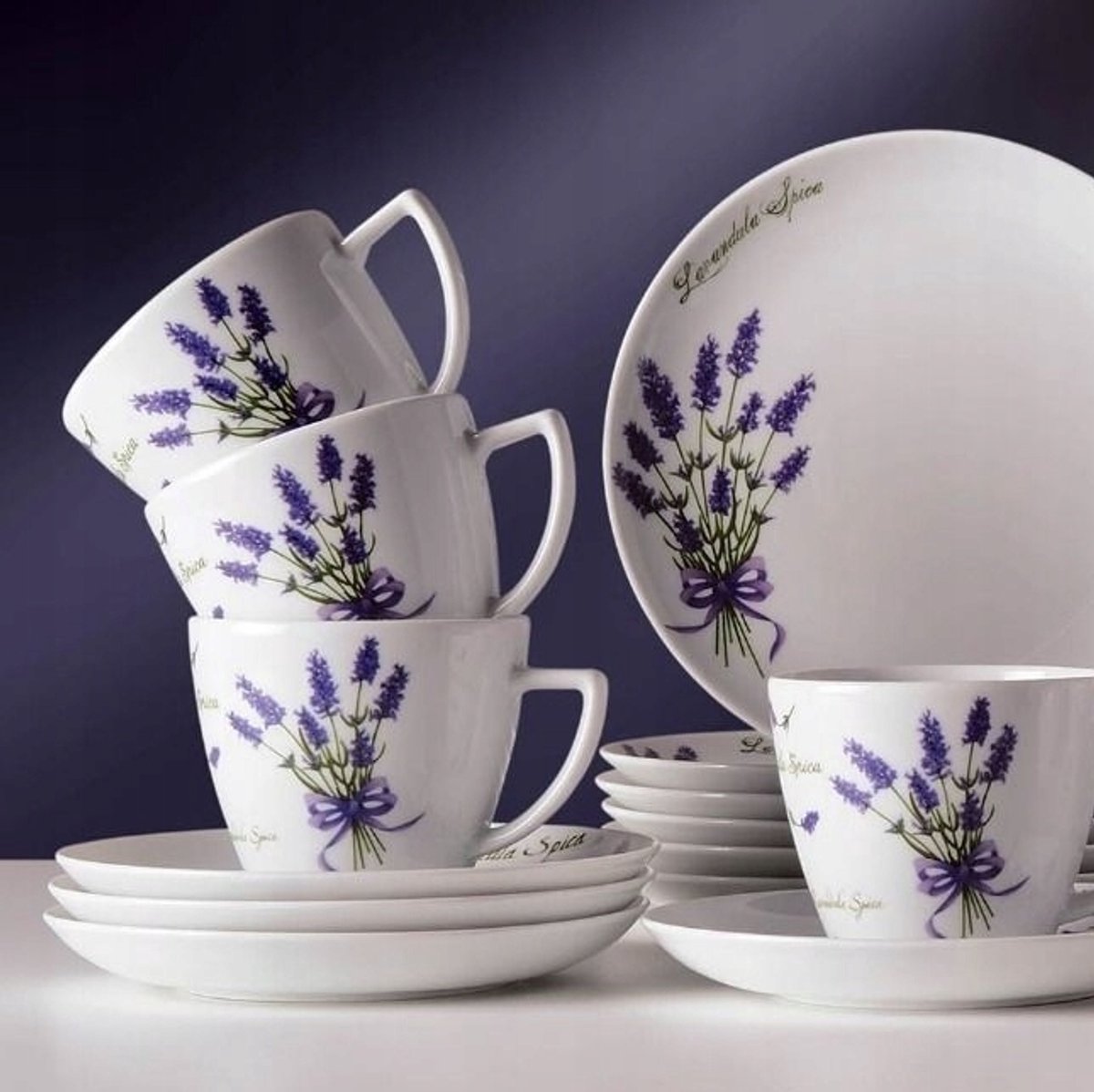 Merkloos Koffieservies voor 6 Personen, 12 Delig, Lavendel Decoratie
