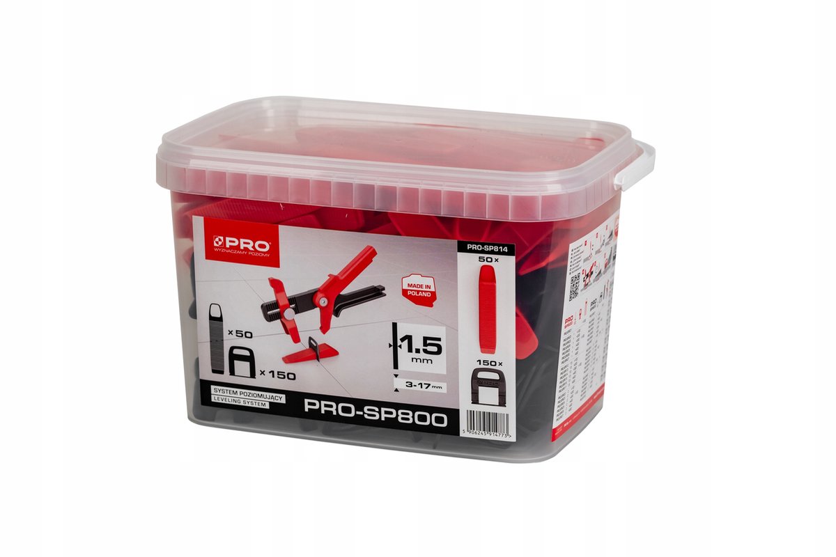 PRO-SP800 Tegelnivelleringssysteem: 150 Clips, 50 Wiggen, 1.5mm Voeg