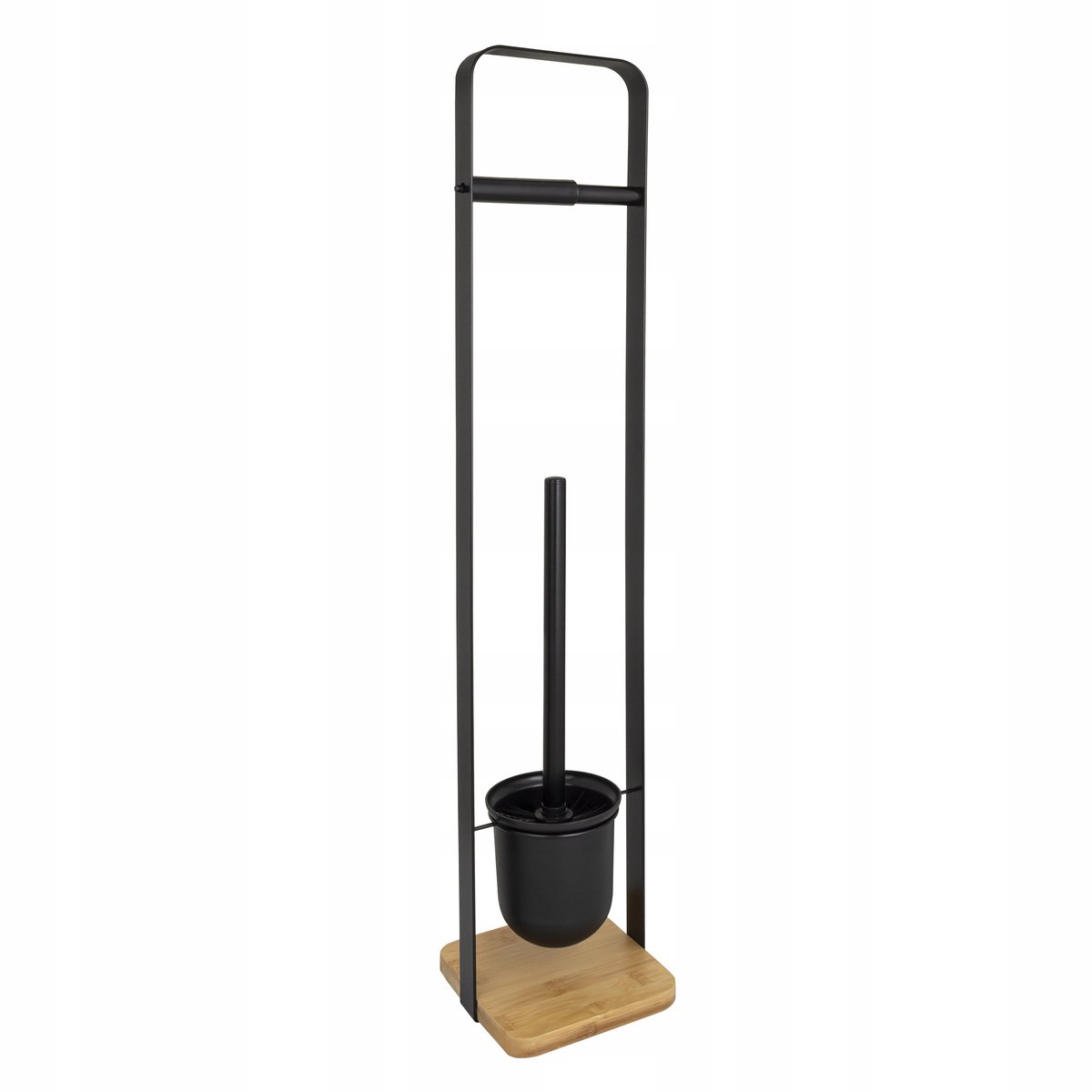Moderne Toiletrolhouder met WC Borstel - Zwart/Bamboe