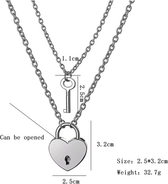Koppelketting Set - 2 Delige Love Lock & Sleutel Kettingen met Hart Hanger - Roestvrij Staal Sieraad voor Vriend en Vriendin - Romantisch Cadeau Mannen & Vrouwen - Matching Kettingen voor Koppels van U7 — afbeelding 5