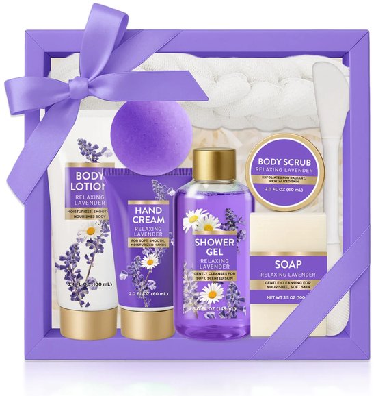 Body & Earth - Lavendel Sensation - Elegante Verwenpakket voor Dames - Geschenkset Vrouwen - Giftset Wellness bath rituals - Verjaardag Cadeau Vrouw, Moeder, Mama, Zus, Vriendin, Oma, Juf - Cadeaupakket voor haar - Valentijn Cadeautje voor haar