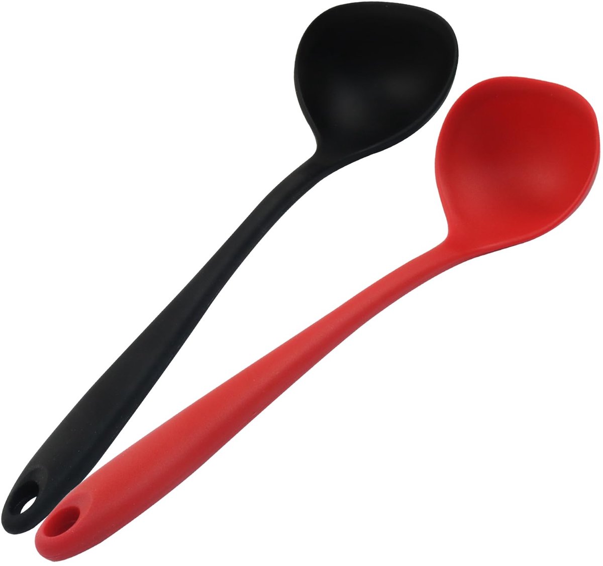 Siliconen Soeplepel Set 2 stuks – Zwart/Rood, 29,8 cm, Hittebestendig tot 230°C, Vaatwasserbestendig