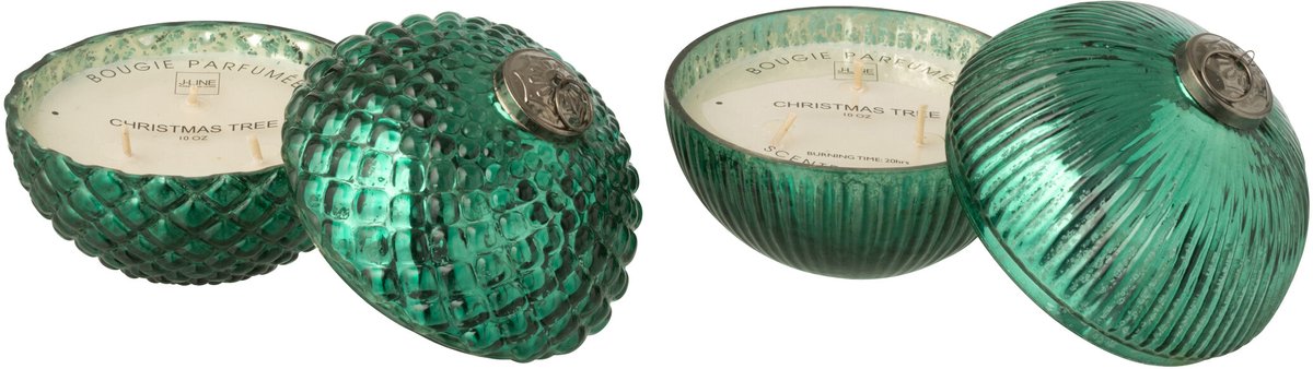 J-Line geurkaars Kerstbal - glas - groen - small - 2 stuks