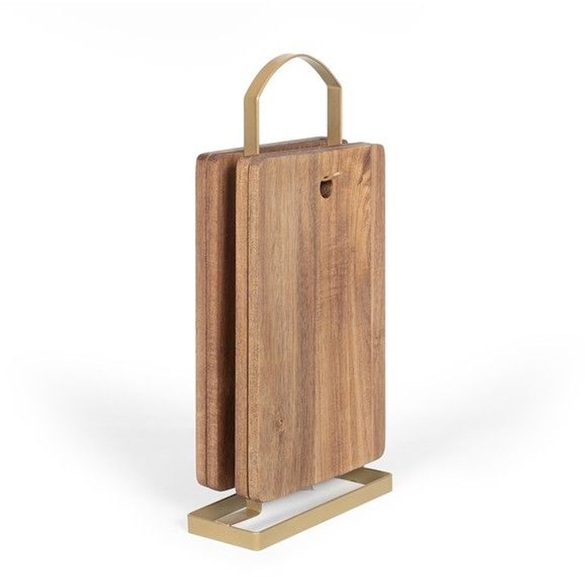 Set van 4 snijplanken - LIVOO - MES152 - FSC acaciahout - 22 x 14 cm - Metalen onderstel