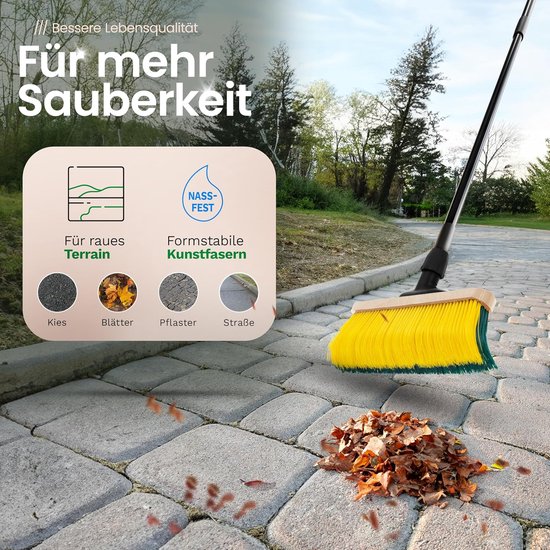 Novaliv Premium klauwbezem met steel 50cm, speciale bezem met gebogen borstelharen - ideaal als tuinbezem, schraapbezem, kunstgrasbezem, optimaal voor op de camping, straatbezem, veegbezem van Novaliv — afbeelding 3