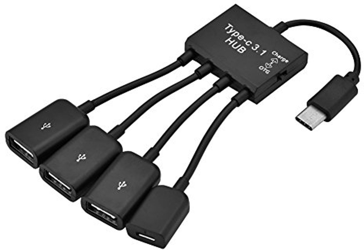 4-in-1 USB-C Hub met 3 USB 2.0 Poorten en Oplaadfunctie